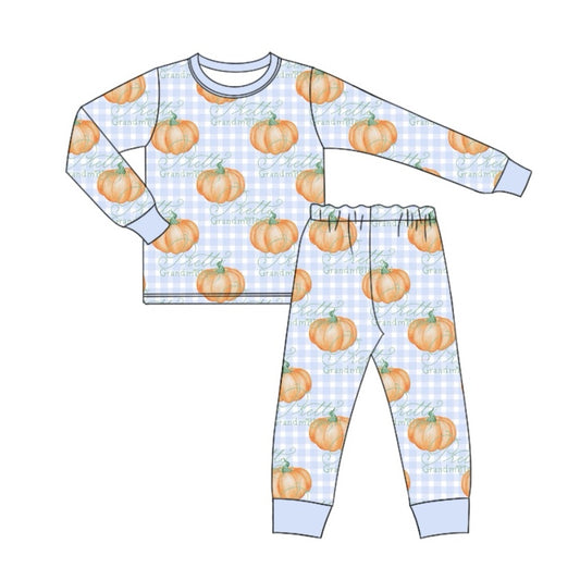 presale BLP0791 Pumpkin Blue Plaid Long Sleeve Long Pants Pajama Set 2024 7.30