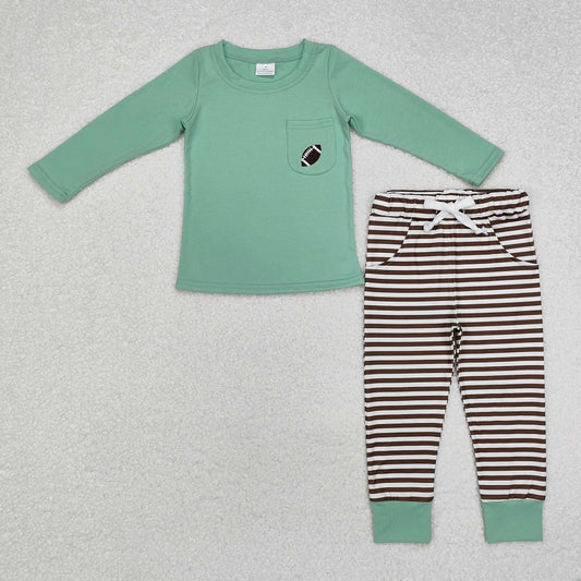 BLP0793  Green long sleeves and brown striped rugby pocket trousers set
