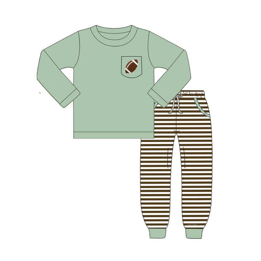 presale BLP0793  Green long sleeves and brown striped rugby pocket trousers set 2024 7.31