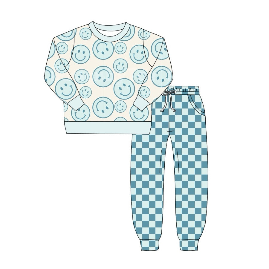 BLP0798 Beige long-sleeved plaid trousers suit