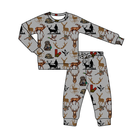 presale BLP0799  Duck Antlers Hunting Grey Long Sleeve Long Pants Pajama Set  2024 8.1