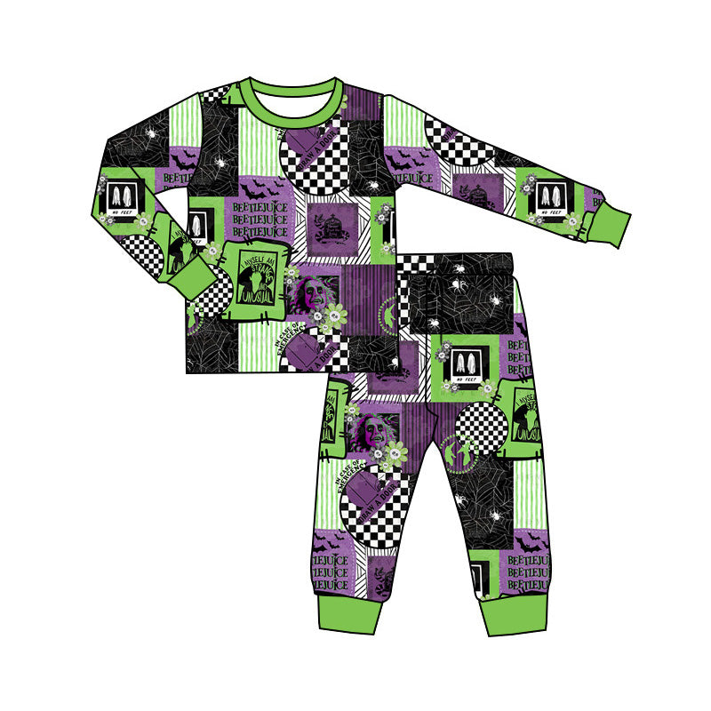 presale BLP0808 Halloween Clown Plaid Purple Green Long Sleeve Long Pants Pajama Set 2024 8.3