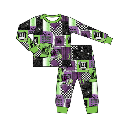 presale BLP0808 Halloween Clown Plaid Purple Green Long Sleeve Long Pants Pajama Set 2024 8.3