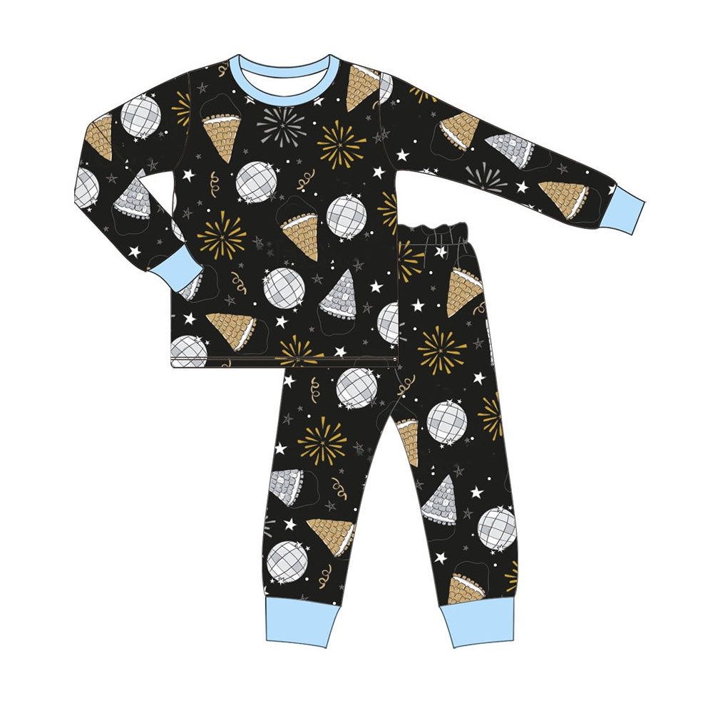 presale BLP0812  Fireworks Light Ball New Year Blue Black Long Sleeve Long Pants Pajamas Set 2024 8.3