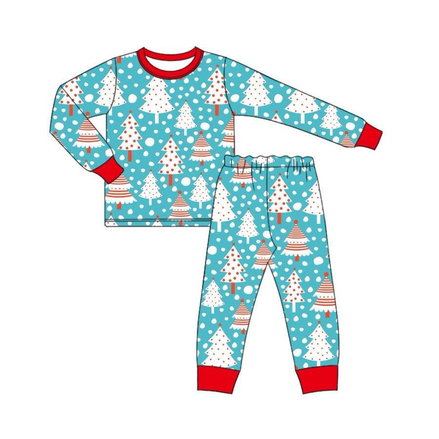 presale BLP0820  Red and blue long-sleeved and long-pants pajama set with snow on the Christmas tree 2024 8.6