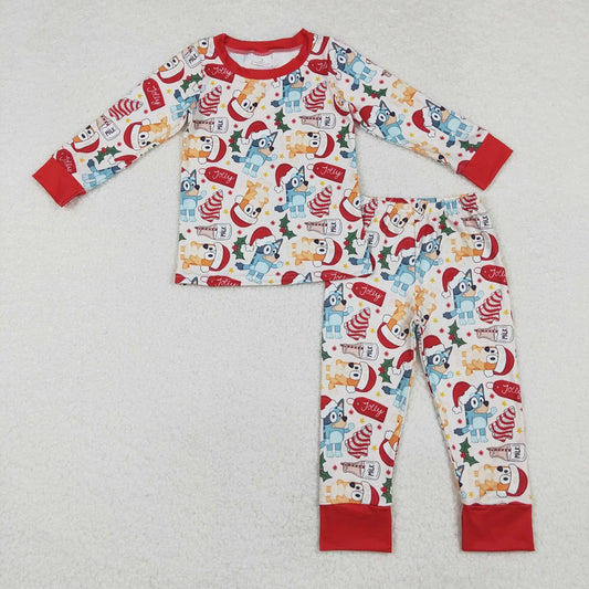 BLP0821 Christmas Milk Cookies Red and White Long Sleeve Long Pants Pajama Set