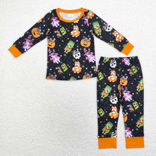 BLP0825 Halloween Pumpkin Star Black and Orange Long Sleeve Long Pants Pajama Set