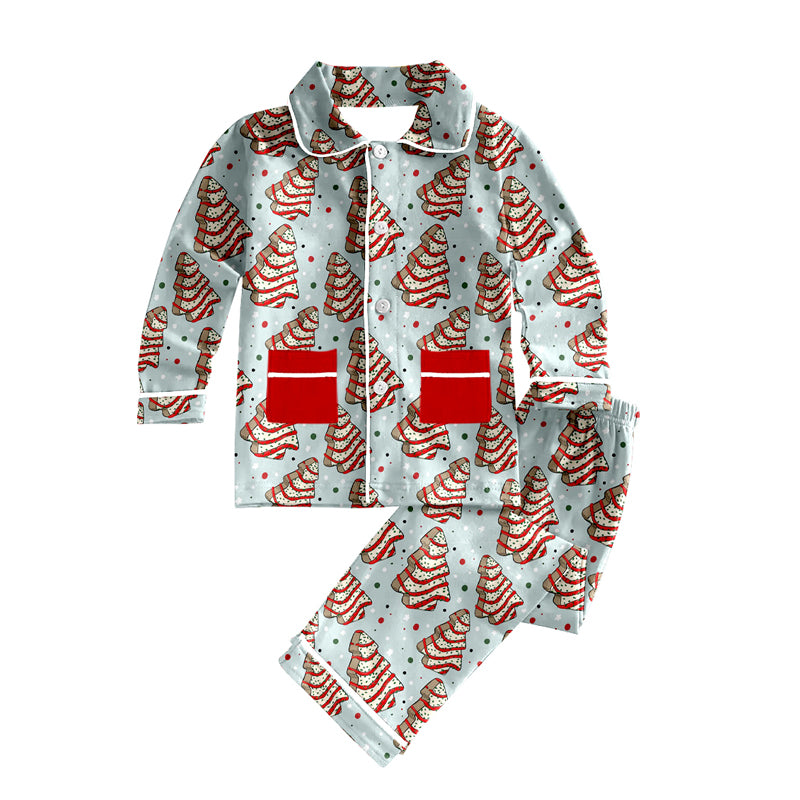 presale BLP0828  Christmas Tree Cookies Red Pocket Blue Long Sleeve Long Pants Pajama Set 2024 8.7