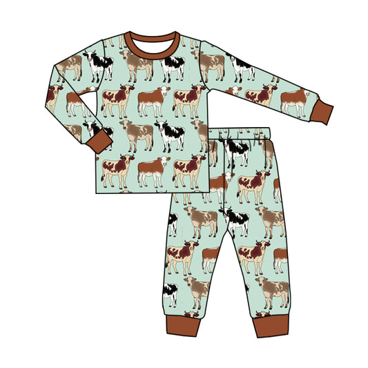 presale BLP0829 Cow Brown Green Long Sleeve Long Pants Pajama Set  2024 8.7