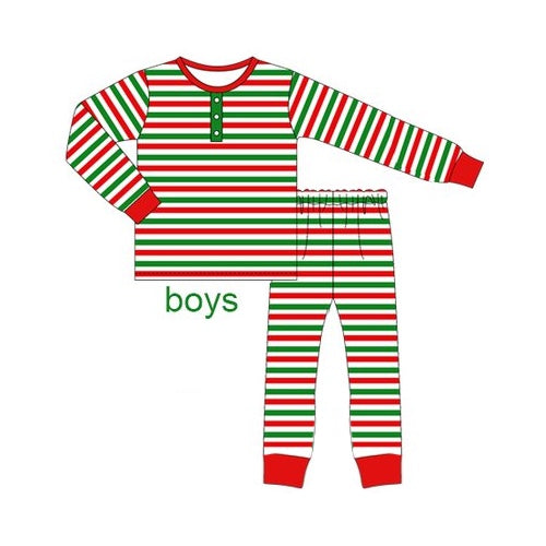 presale BLP0836 Christmas red and green striped white long-sleeved long pants pajama set  2024 8.8