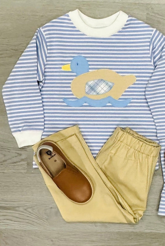 presale BLP0847 Duck Blue Stripe Long Sleeve Khaki Trousers Set 2024 8.12