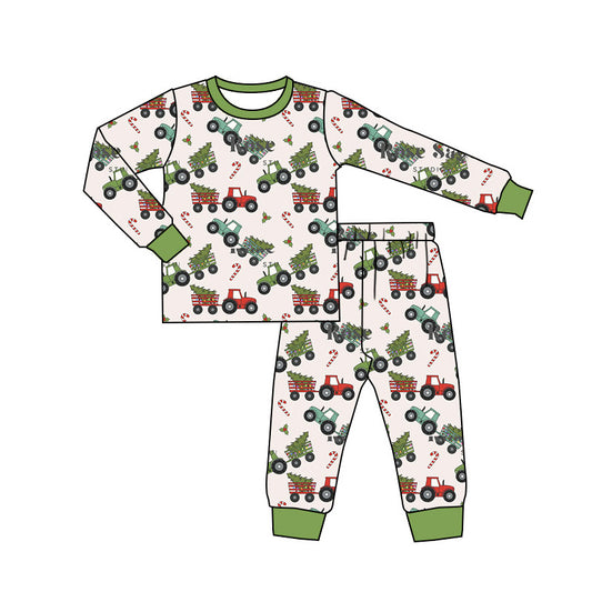 presale BLP0849 Christmas Tree Tractor Cane Beige Long Sleeve Long Pants Pajama Set 2024 8.13