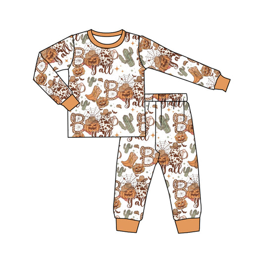 presale BLP0853 Halloween Pumpkin Cactus Orange and White Long Sleeve Long Pants Pajama Set  2024 8..14