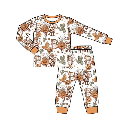 presale BLP0853 Halloween Pumpkin Cactus Orange and White Long Sleeve Long Pants Pajama Set 2024 8..14