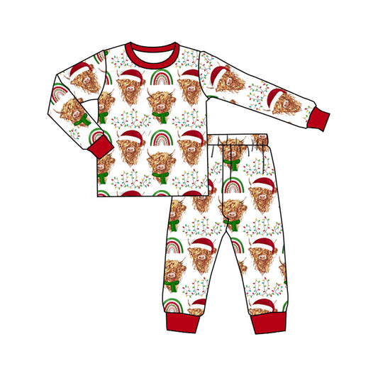 presale BLP0854 Christmas hat, alpine bull head, rainbow red and white long-sleeved pants and pajamas set 2024 8..14