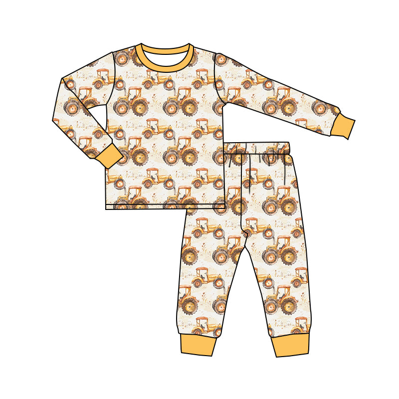 BLP0856 BAMBOO Tractor Yellow Long Sleeve Long Pants Pajama Set