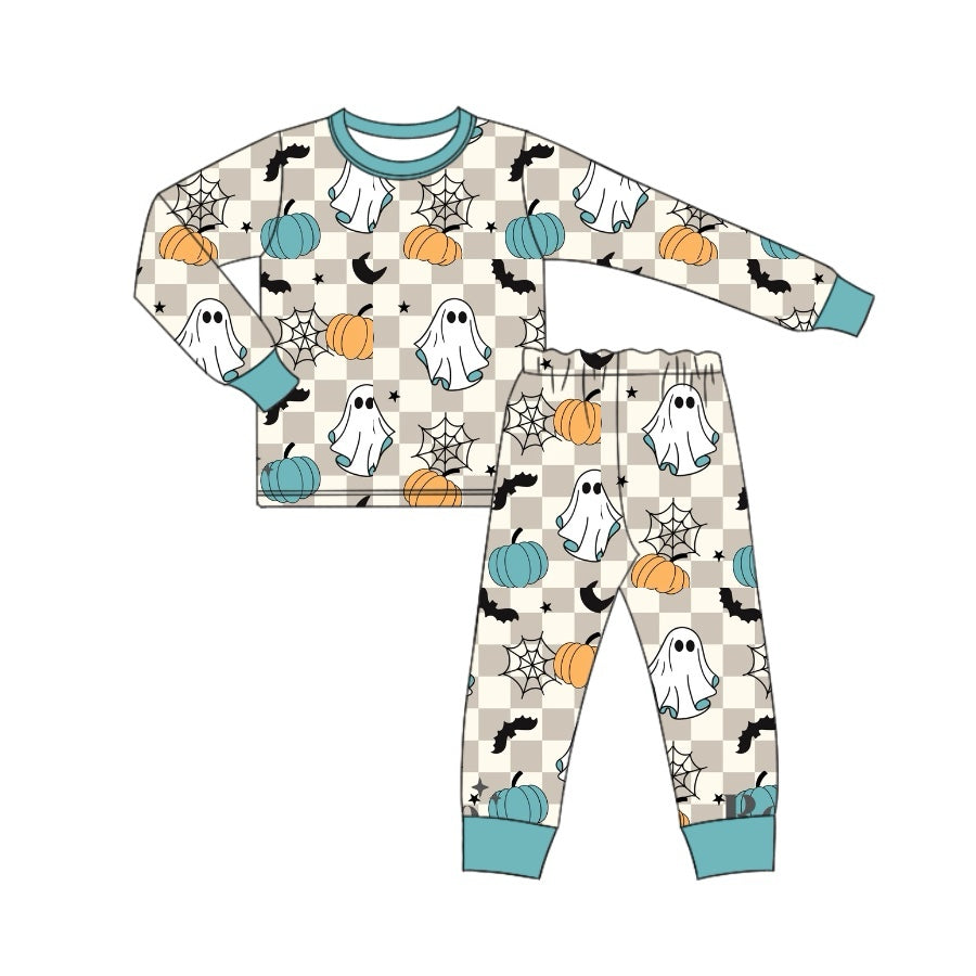 presale BLP0857 Halloween Ghost Pumpkin Spider Mesh Long Sleeve Long Pants Pajama Set   2024 8.15