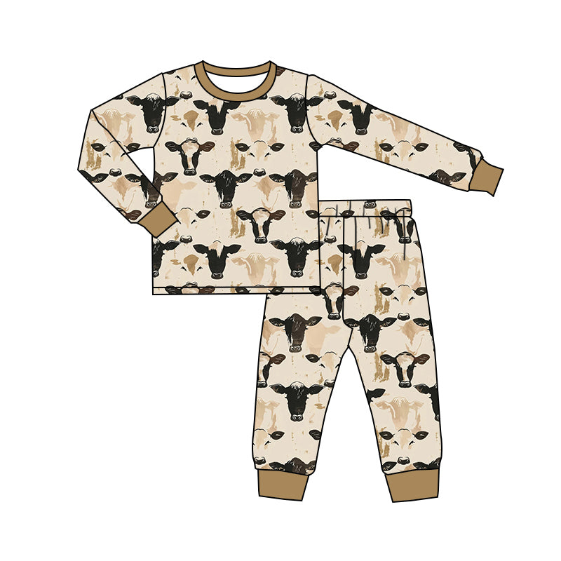 presale BLP0860 Cow Brown Long Sleeve Long Pants Pajama Set  2024 8.17