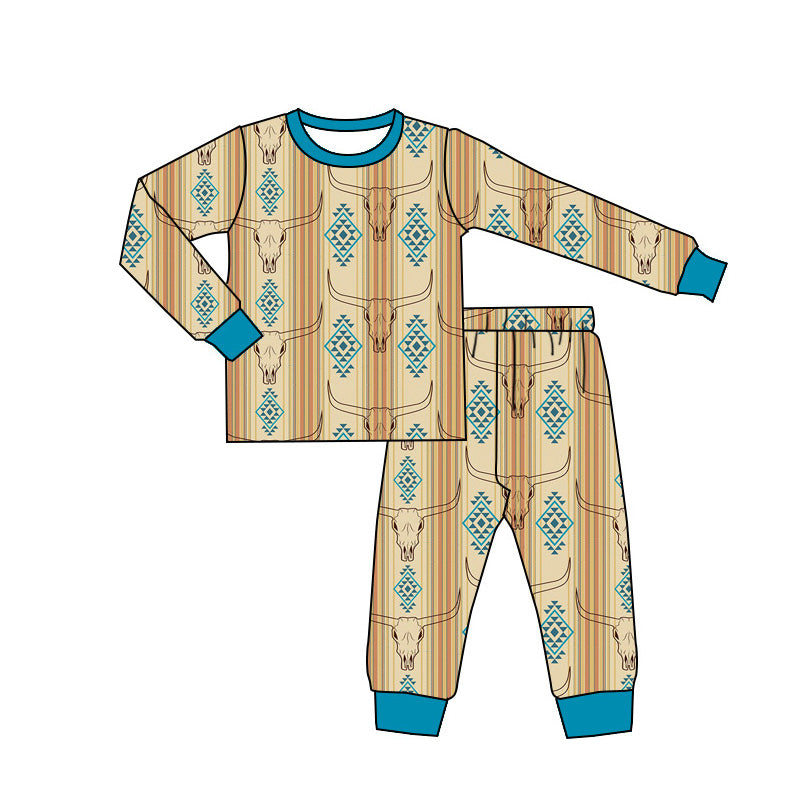 presale BLP0861 Alpine Bull Head Geometric Striped Long Sleeve Long Pants Pajama Set 2024 8.17