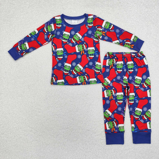 BLP0870 Cartoon blue long-sleeved trousers pajamas set