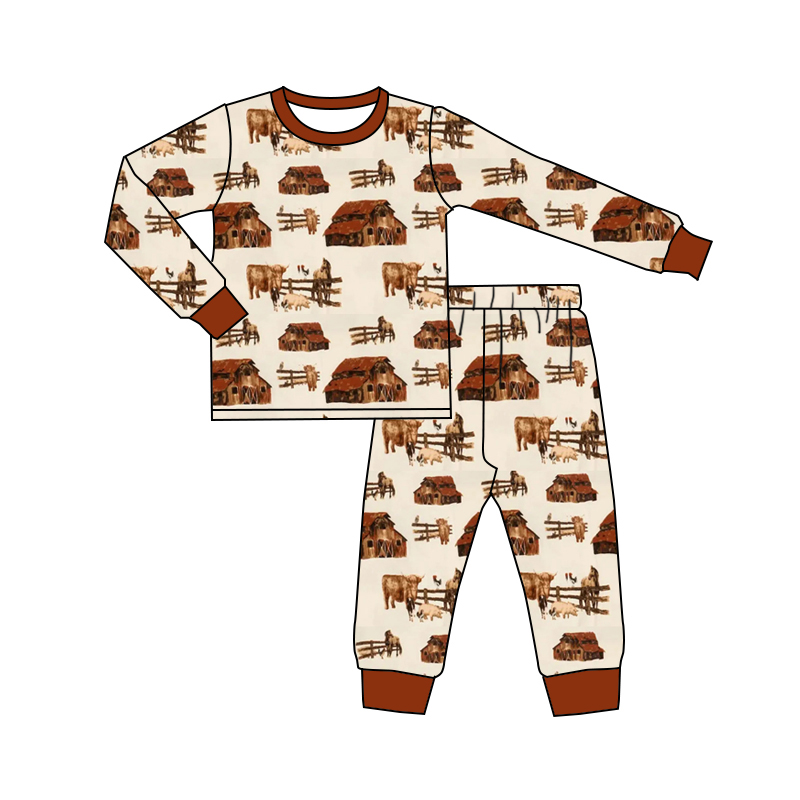 presale BLP0876 Farm Animals Red House Long Sleeve Long Pants Pajama Set 2024 8.23