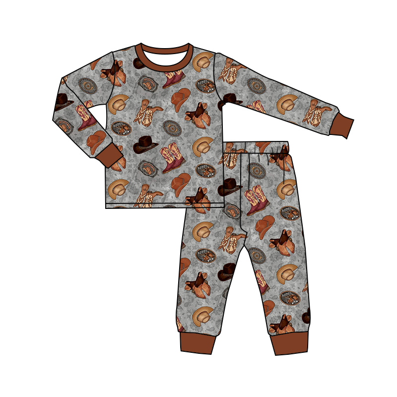 presale BLP0877 Cowboy hat boots gray brown long sleeve long pants pajama set  2024 8.23