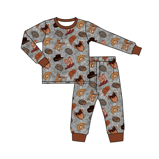 presale BLP0877 Cowboy hat boots gray brown long sleeve long pants pajama set 2024 8.23