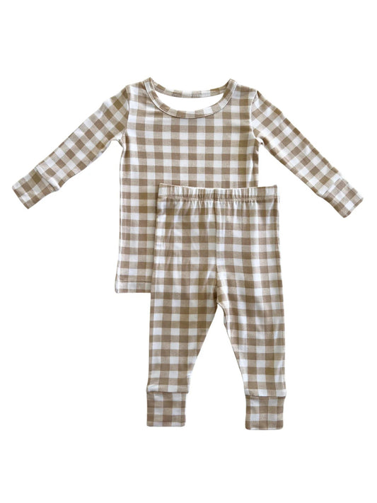 presale BLP0879  Light Brown Plaid Long Sleeve Long Pants Pajama Set 2024 8.24