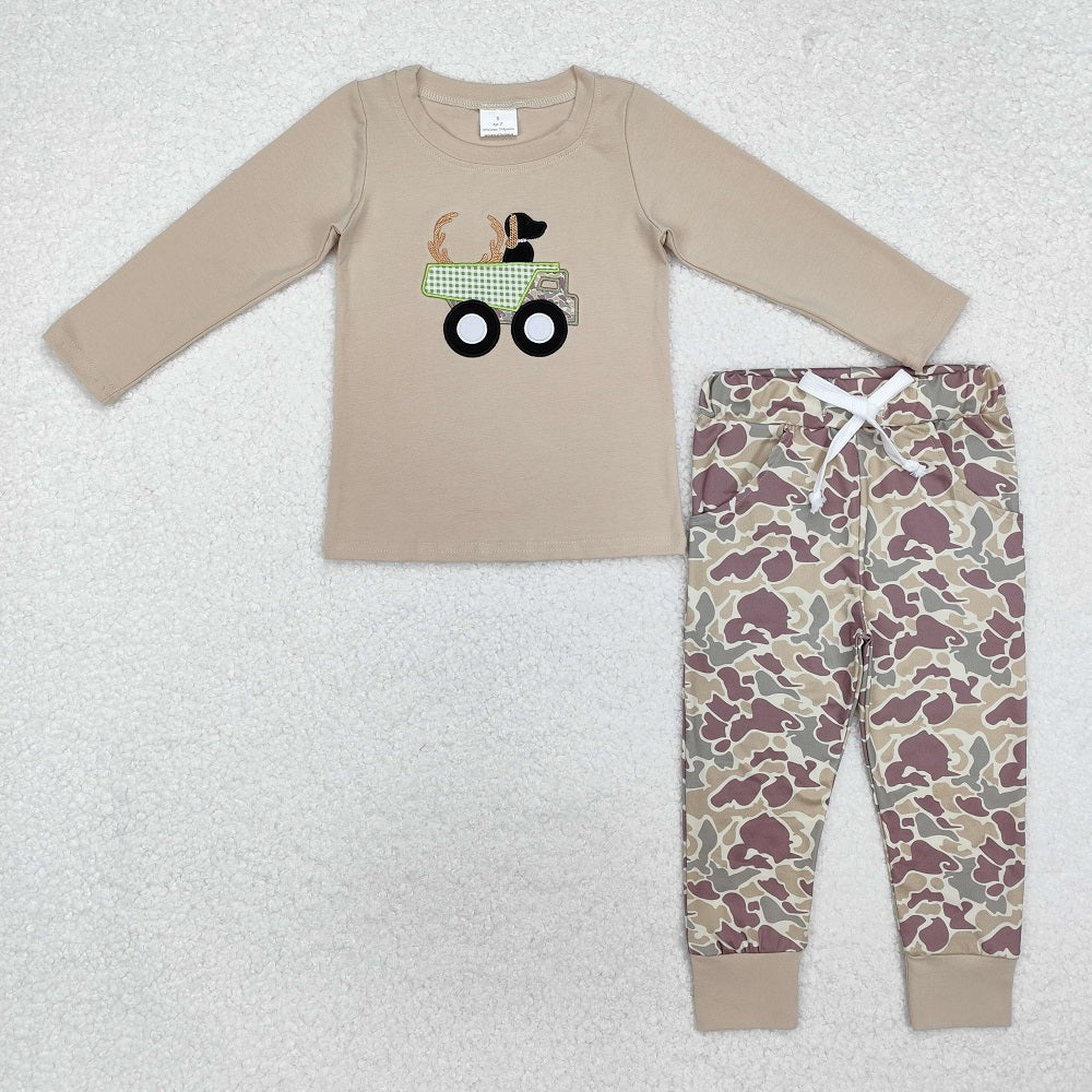 BLP0886  Deer Horn Puppy Truck Long Sleeve Camouflage Pants Suit
