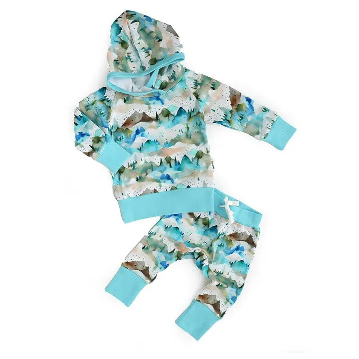 presale BLP0891  Mountain Scene Ink Painting Hooded Long Sleeve Pants Set  2024 8.24