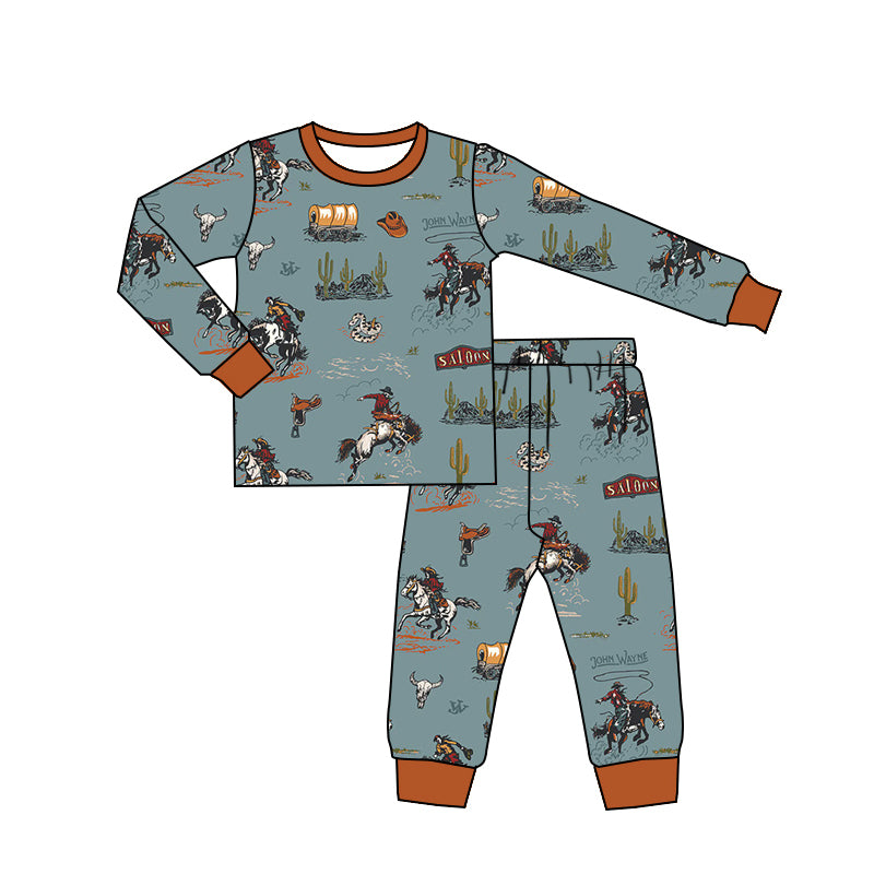 presale BLP0900 Horseback Cactus Blue Brown Long Sleeve Long Pants Pajama Set  2024 8.28