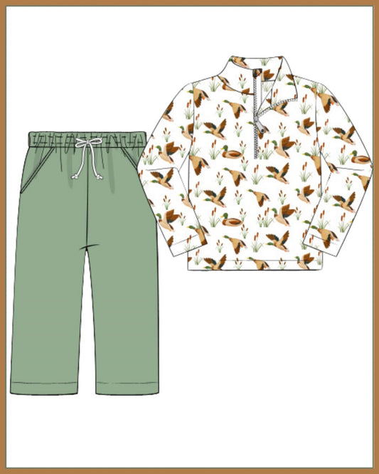 presale BLP0907 Duck White Zipper Long Sleeve Green Pants Suit  2024 8.30