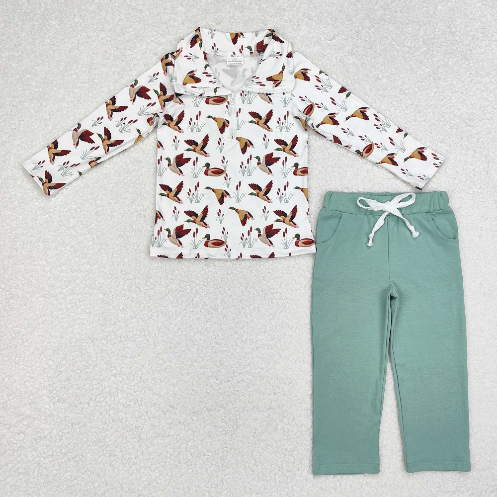 BLP0907 Duck White Zipper Long Sleeve Green Pants Suit