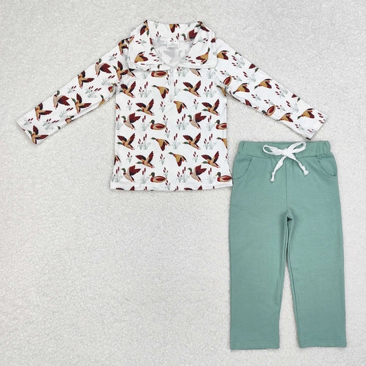 BLP0907 Duck White Zipper Long Sleeve Green Pants Suit