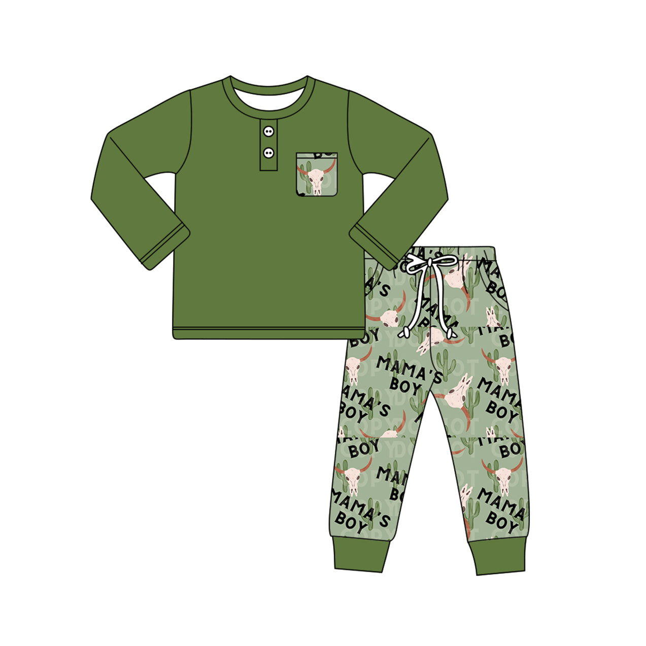 presale BLP0920 Cactus Bull Head Pocket Green Long Sleeve Pants Set  2024 9.3