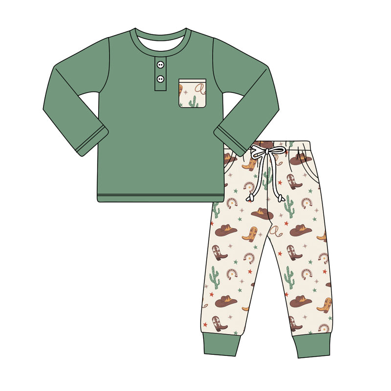 presale BLP0925 Cactus cowboy hat boots stars beige pocket green long sleeve pants suit 2024 9.5