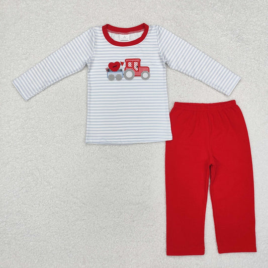 BLP0932 Heart tractor striped long sleeve red trousers suit