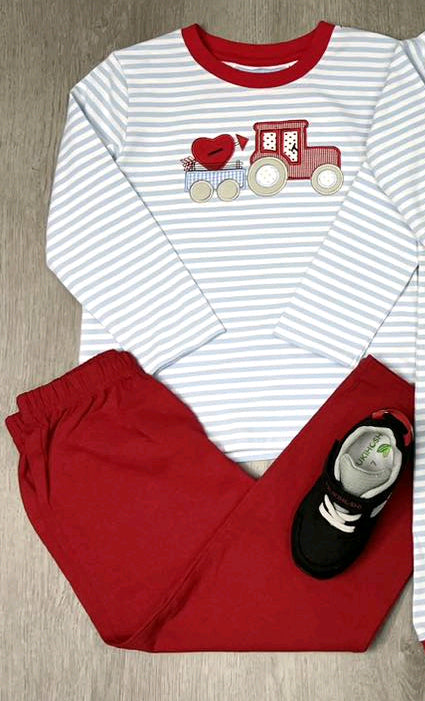 presale BLP0932 Heart tractor striped long sleeve red trousers suit   2024 9.6