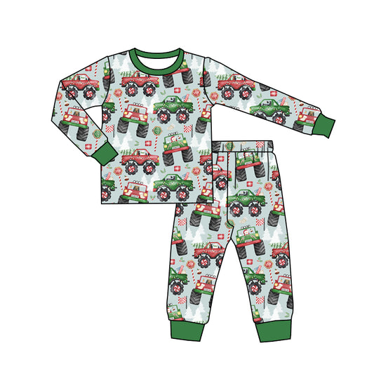 presale BLP0933 Christmas Red and Green Trucker Long Sleeve Long Pants Pajama Set 2024 9.6
