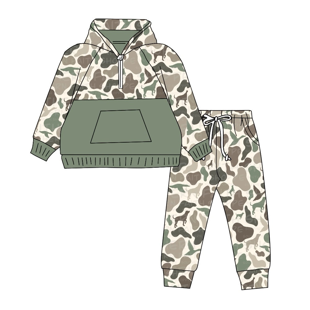 presale BLP0935  Baby Boys Ducks Dogs Hunting Camo Hooded Tops Pants Clothes Sets  2024 9.7