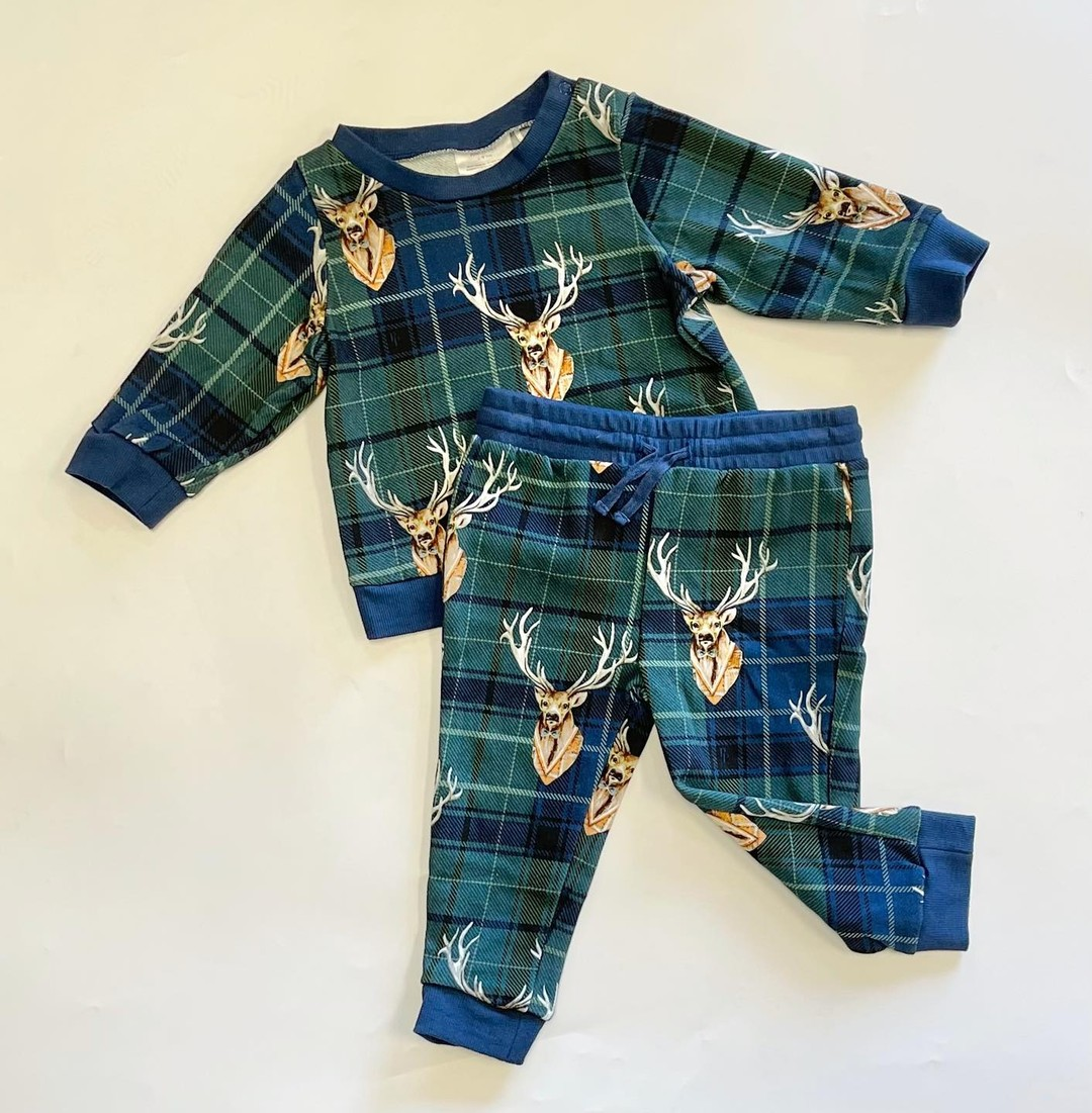 presale BLP0936 Elk Teal Plaid Long Sleeve Pants Set  2024 9.7