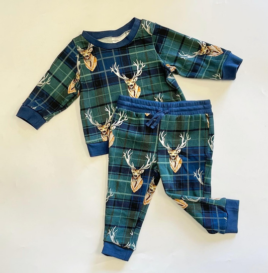 presale BLP0936 Elk Teal Plaid Long Sleeve Pants Set 2024 9.7