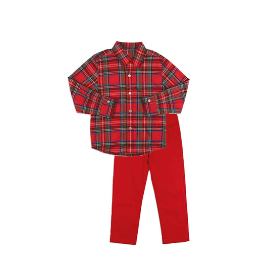 presale BLP0939 Christmas Red and Green Plaid Button Long Sleeve Pants Suit 2024 9.7
