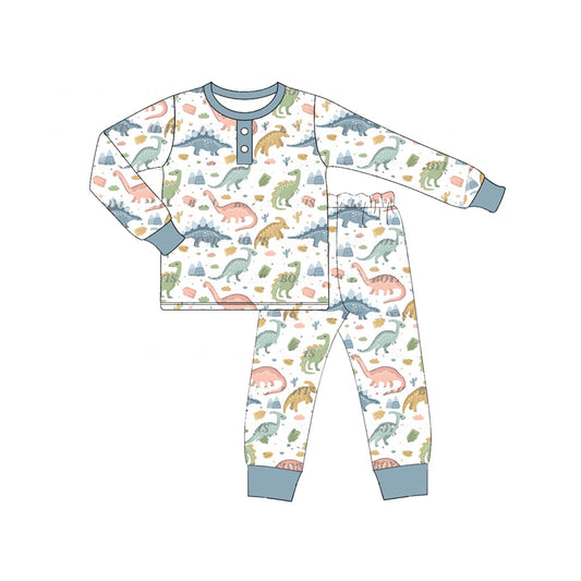 presale BLP0941 Dinosaur blue and white long-sleeved and long-pants pajama set   2024 9.9