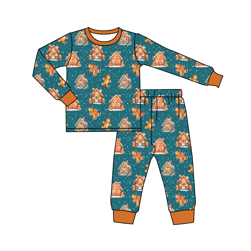 presale BLP0952 Gingerbread House Brown Trim Long Sleeve Long Pants Pajama Set   2024 9.13