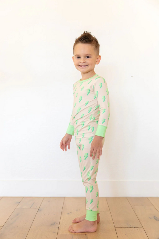 presale BLP0954  Green Lightning Long Sleeve Long Pants Pajama Set 2024 9.14