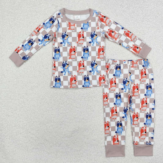 BLP0957 Cartoon Plaid Long Sleeve Long Pants Pajama Set