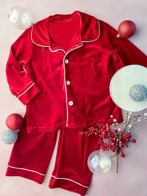 presale  BLP0959 Gold Velvet Solid Red Long Sleeve Long Pants Pajama Set 2024 9.16