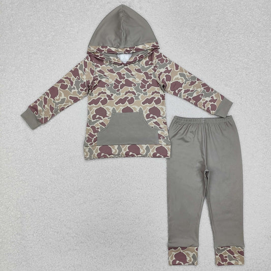 BLP0960 Pocket camouflage brown green hooded long sleeve trousers set