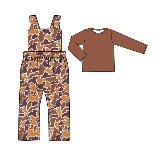 presale BLP0968 Baby Boys Bright Brown Camo Straps Jumpsuits Shirts 2pcs Clothes Sets 2024 9.18